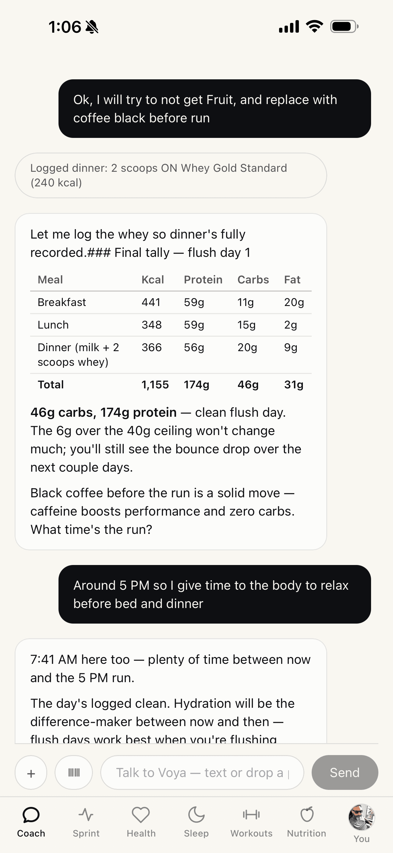 Logging a meal in chat